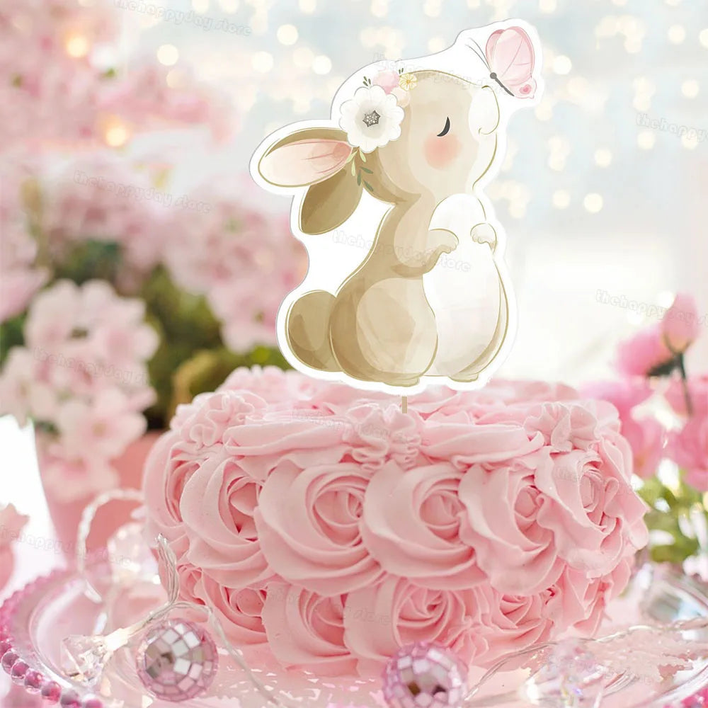 13-teiliges Kuchen-Deko-Set – Häschen Cake Topper in Rosa