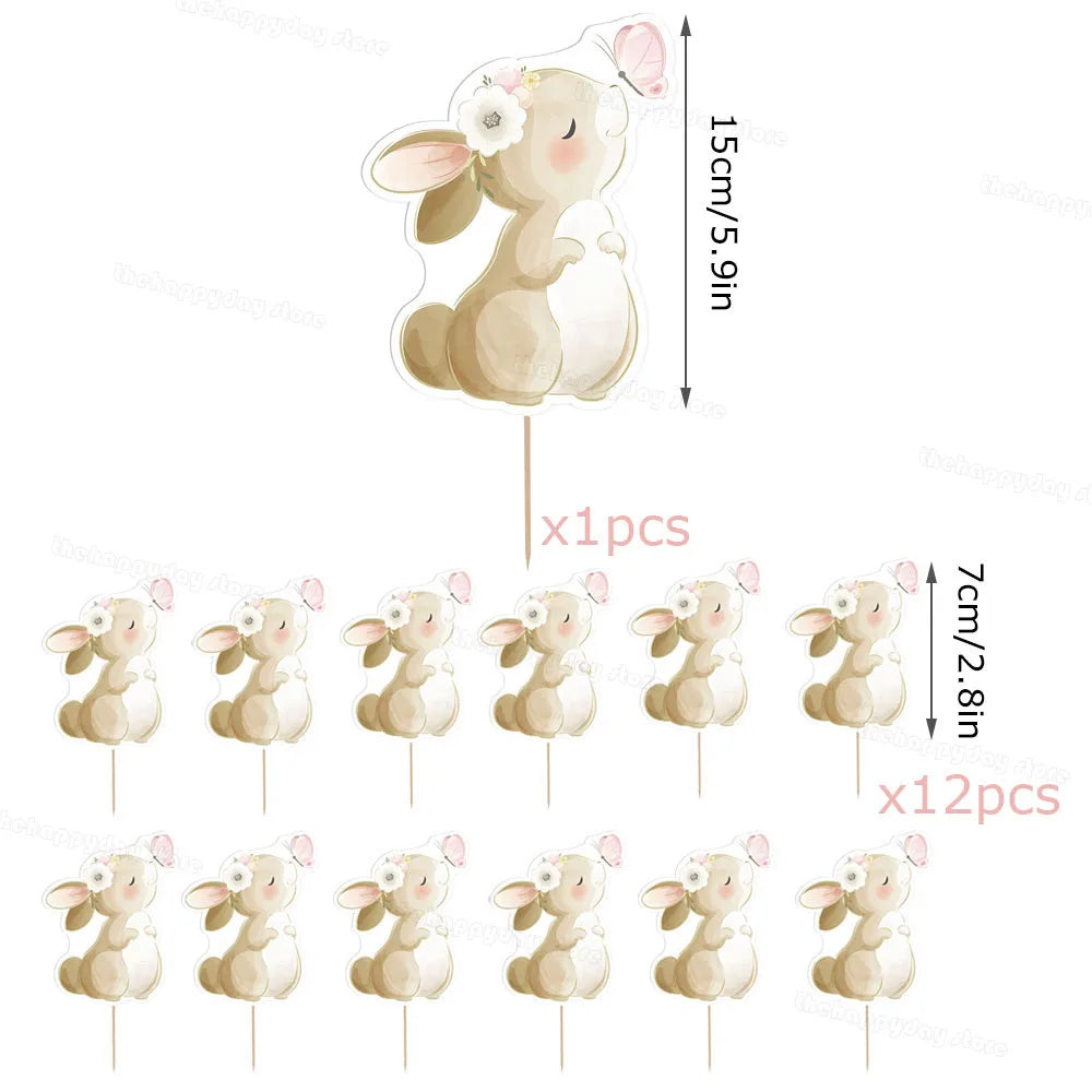 13-teiliges Kuchen-Deko-Set – Häschen Cake Topper in Rosa