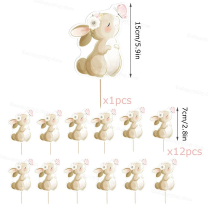 13-teiliges Kuchen-Deko-Set – Häschen Cake Topper in Rosa
