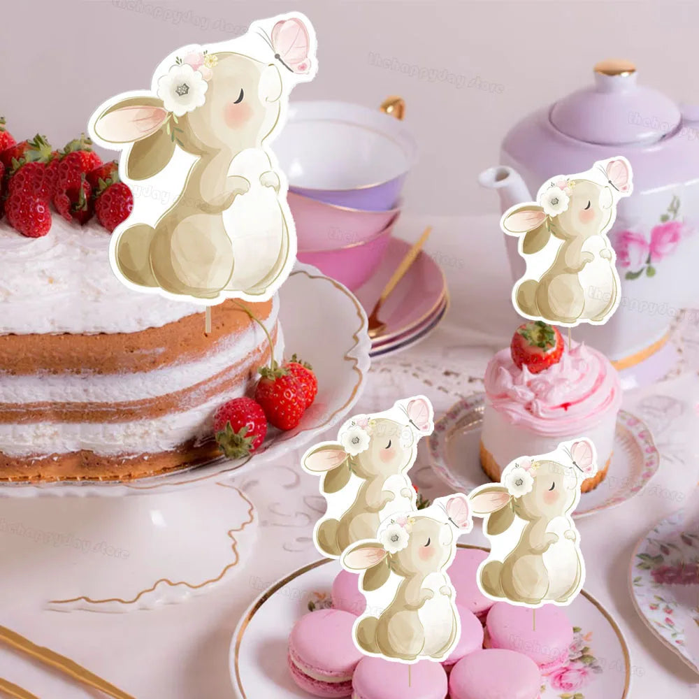 13-teiliges Kuchen-Deko-Set – Häschen Cake Topper in Rosa