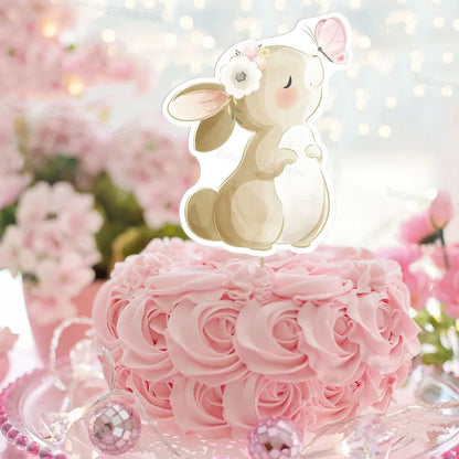 13-teiliges Kuchen-Deko-Set – Häschen Cake Topper in Rosa