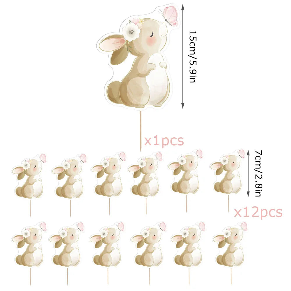 13-teiliges Kuchen-Deko-Set – Häschen Cake Topper in Rosa