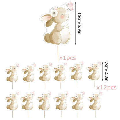 13-teiliges Kuchen-Deko-Set – Häschen Cake Topper in Rosa