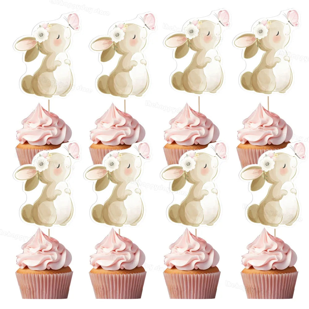 13-teiliges Kuchen-Deko-Set – Häschen Cake Topper in Rosa