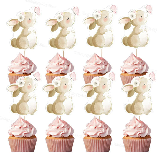 13-teiliges Kuchen-Deko-Set – Häschen Cake Topper in Rosa